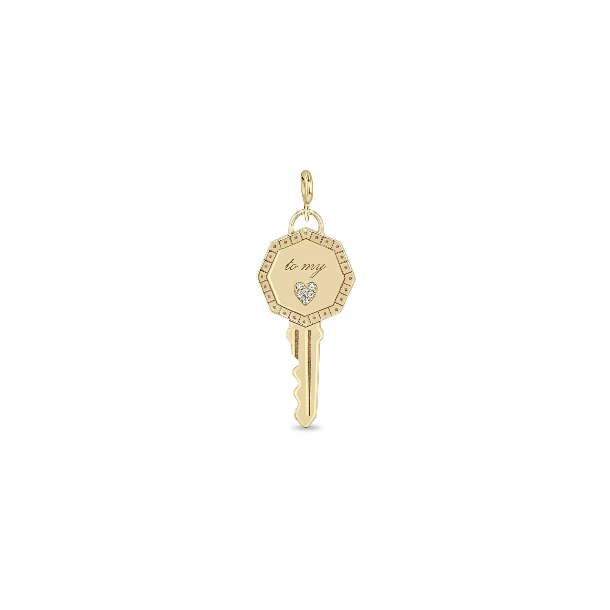 14k Single Pavé Diamond Key to my Heart Charm Pendant sold by Zoe Chicco product image thumbnail 4
