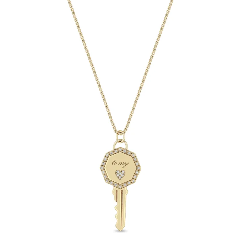 14k Pavé Diamond Key to my Heart Pendant Box Chain Necklace sold by Zoe Chicco
