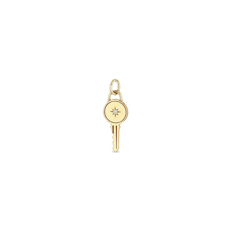 14k Single Star Set Diamond Key Charm Pendant sold by Zoe Chicco