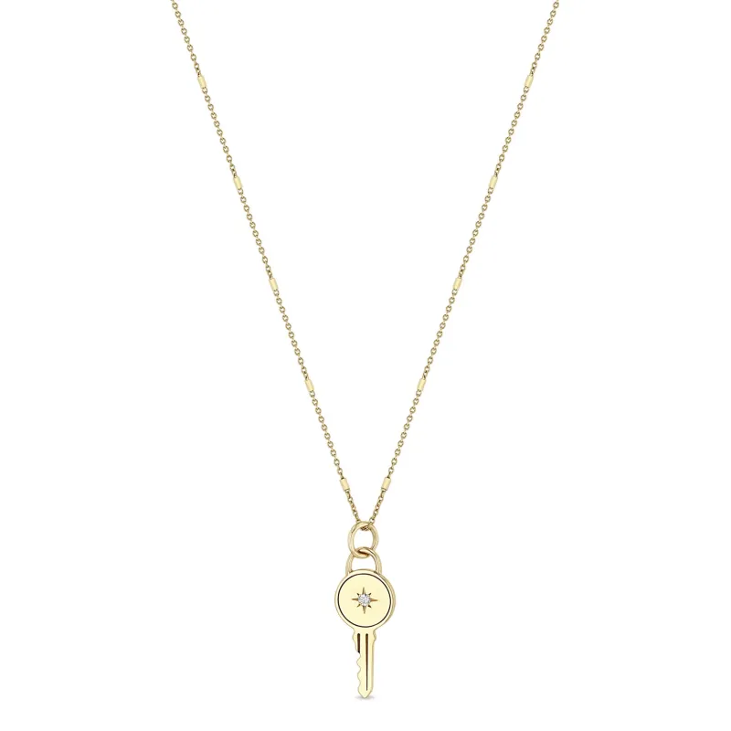 14k Star Set Diamond Key Pendant Necklace sold by Zoe Chicco