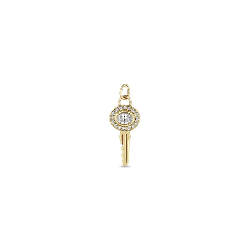 14k Single Oval Diamond Halo Key Charm Pendant sold by Zoe Chicco