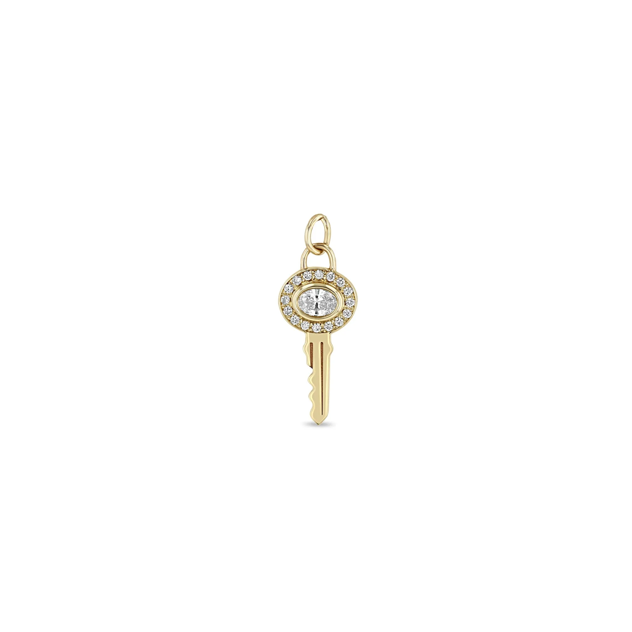 14k Single Oval Diamond Halo Key Charm Pendant sold by Zoe Chicco