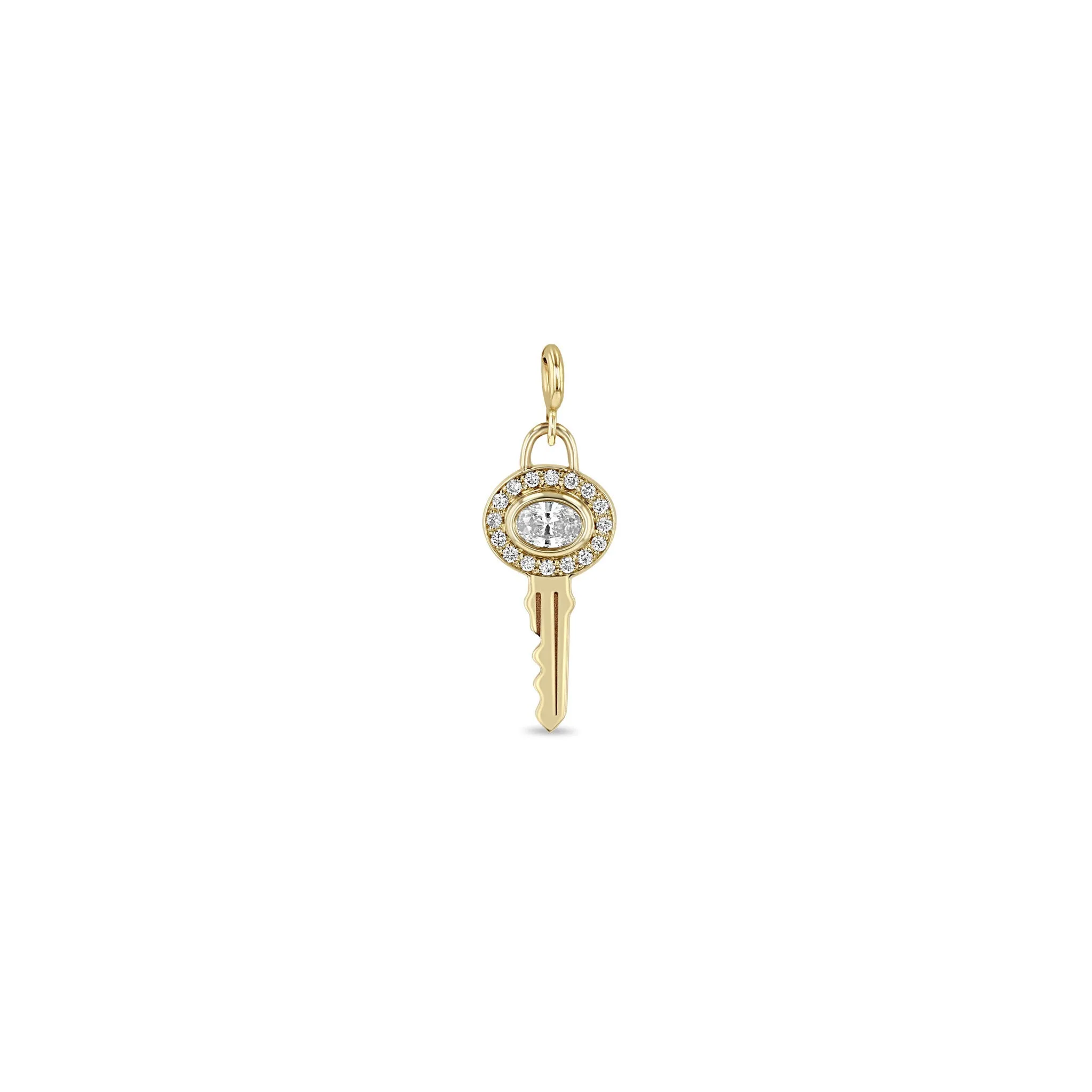 14k Single Oval Diamond Halo Key Charm Pendant sold by Zoe Chicco product image thumbnail 2