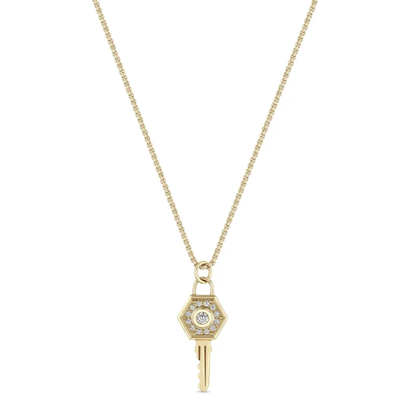 14k Diamond Hexagon Halo Key Pendant Necklace sold by Zoe Chicco