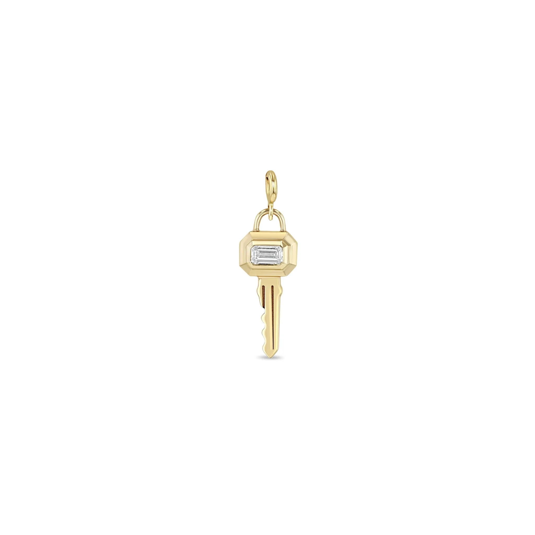 14k Single Emerald Cut Diamond Bezel Key Charm Pendant sold by Zoe Chicco product image thumbnail 3
