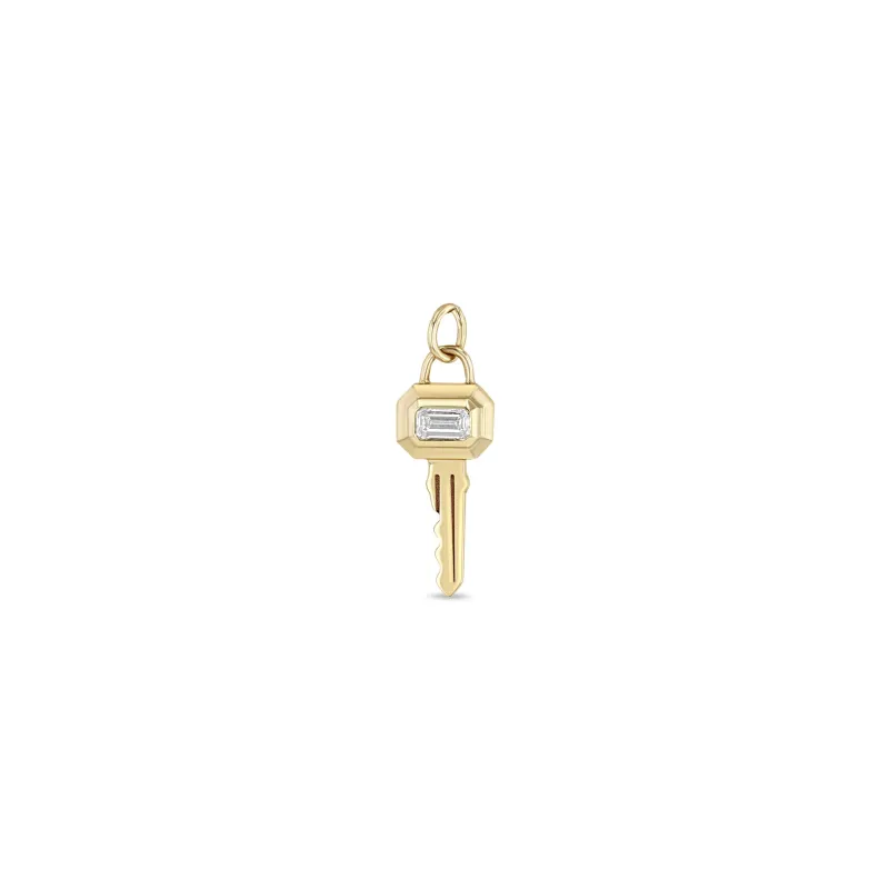 14k Single Emerald Cut Diamond Bezel Key Charm Pendant sold by Zoe Chicco