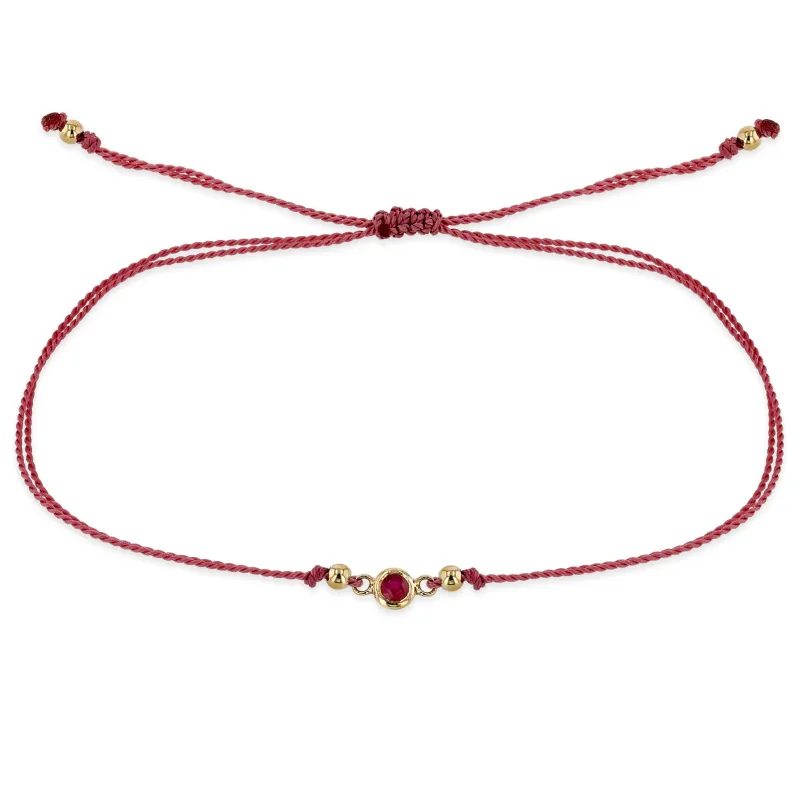 14k Floating Ruby Solitaire Cord Bracelet sold by Zoe Chicco