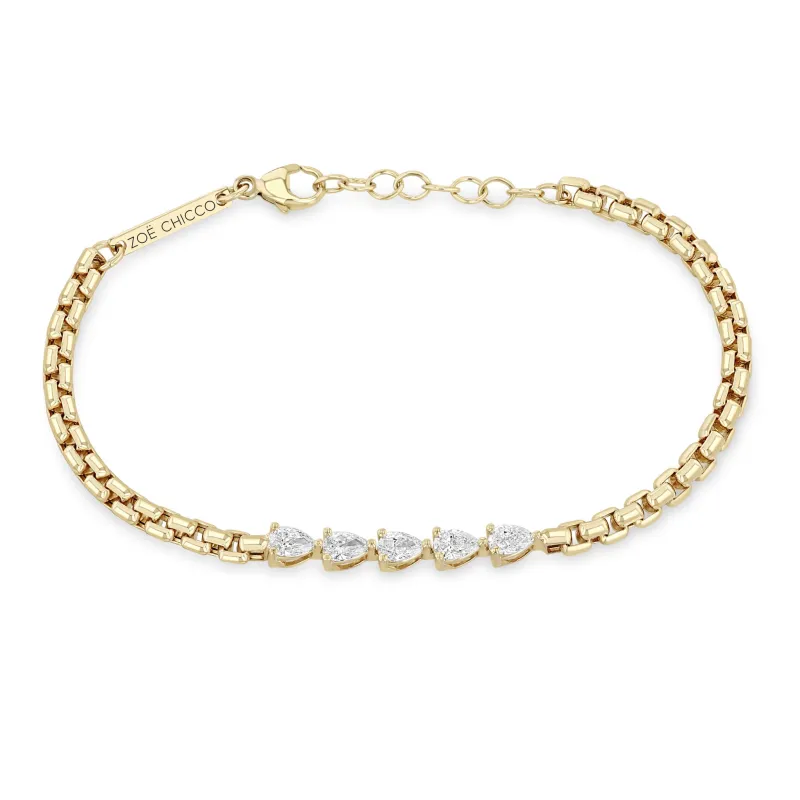 14k 5 Linked Pear Diamond Box Chain Bracelet sold by Zoe Chicco