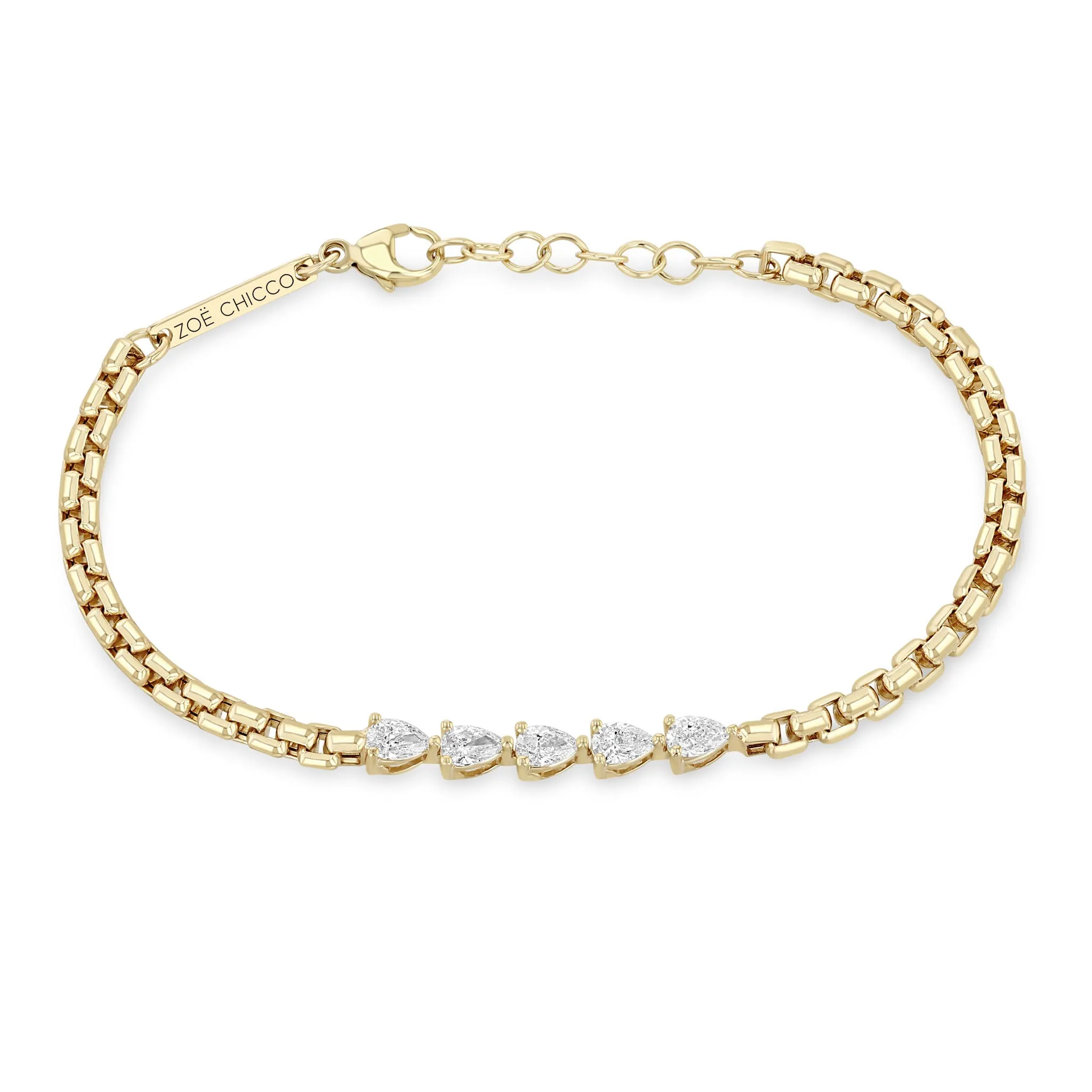 14k 5 Linked Pear Diamond Box Chain Bracelet sold by Zoe Chicco