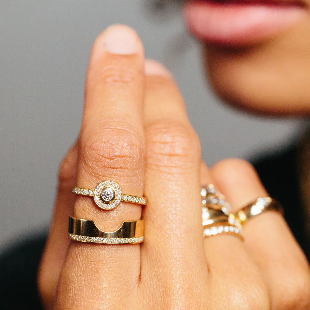 14k Round Diamond Halo & Pavé Diamond Wide Band Ring Set - SALE sold by Zoe Chicco product image thumbnail 2