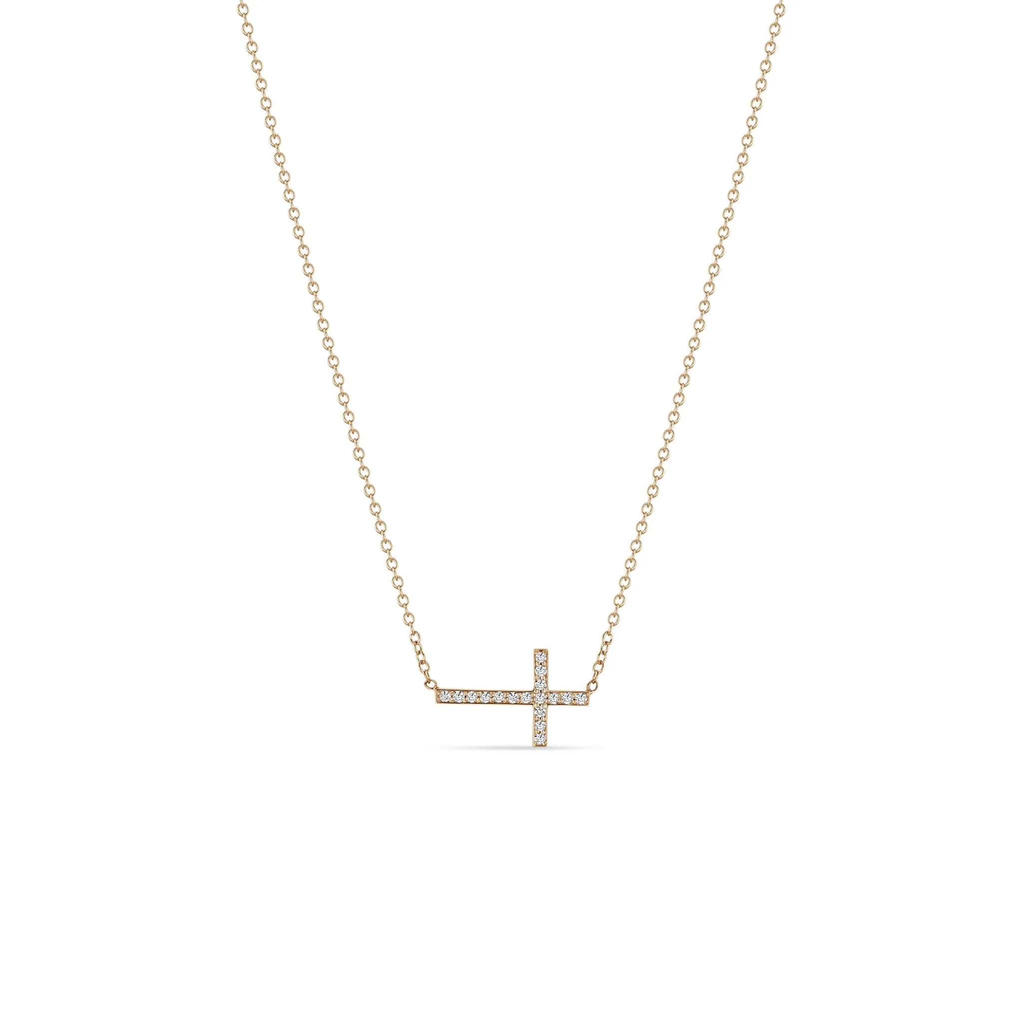 14k Small Horizontal Pavé Diamond Cross Necklace sold by Zoe Chicco product image thumbnail 2