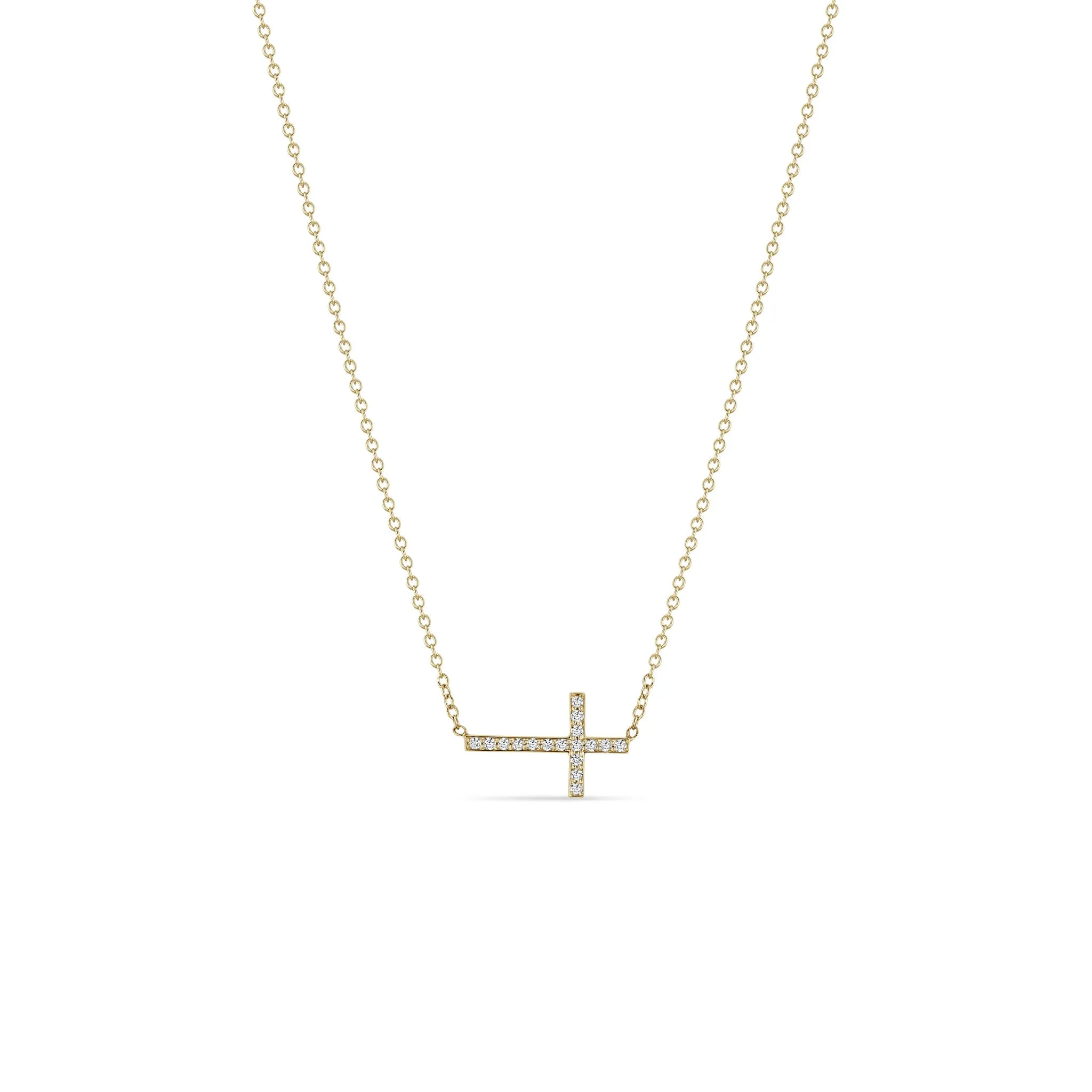 14k Small Horizontal Pavé Diamond Cross Necklace sold by Zoe Chicco