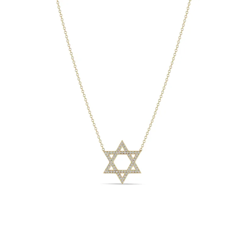 14k Medium Pavé Diamond Star of David Necklace sold by Zoe Chicco
