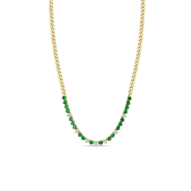 14k Emerald & Diamond Tennis Segment Small Curb Chain Necklace sold by Zoe Chicco