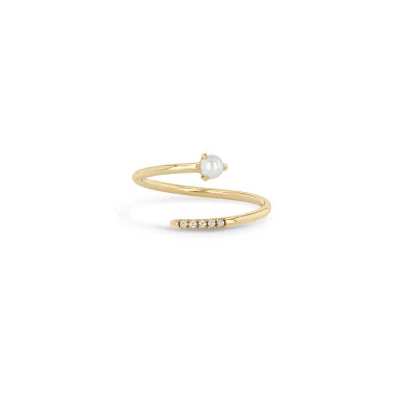 14k Pearl & Pavé Diamond Bypass Ring sold by Zoe Chicco