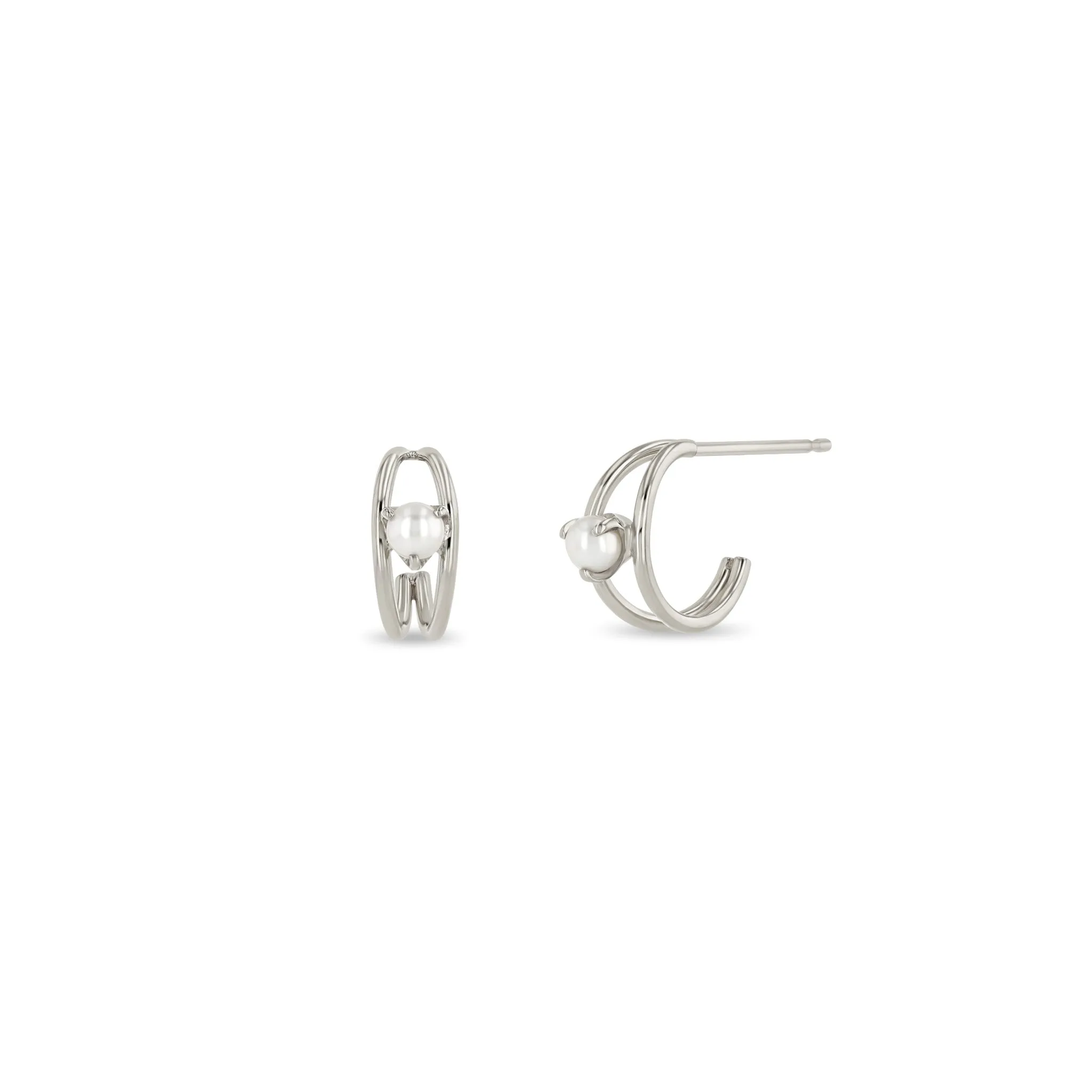 14k Nested Pearl Double Wire Huggie Hoops sold by Zoe Chicco product image thumbnail 4