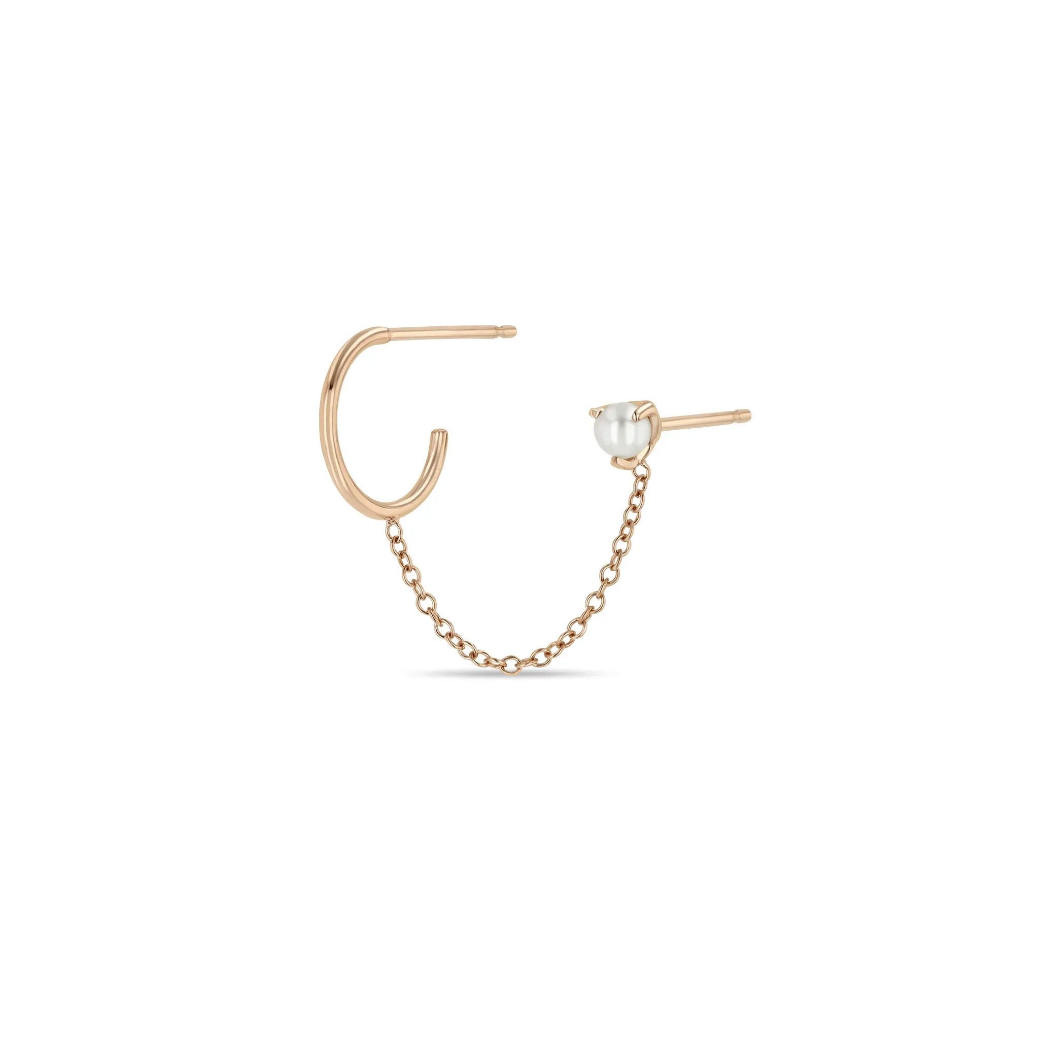 14k Pearl Stud & Huggie Hoop Linked Double Earring sold by Zoe Chicco product image thumbnail 3