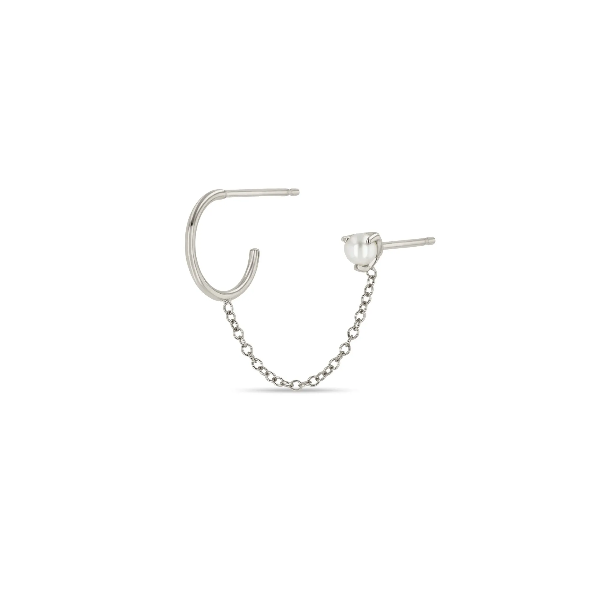 14k Pearl Stud & Huggie Hoop Linked Double Earring sold by Zoe Chicco product image thumbnail 4
