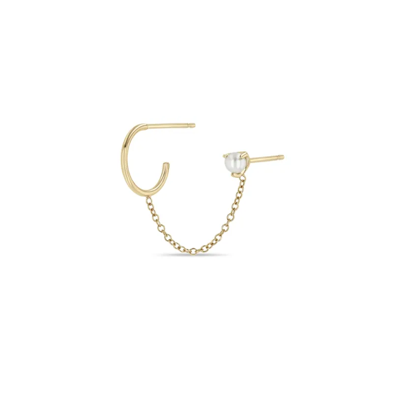 14k Pearl Stud & Huggie Hoop Linked Double Earring sold by Zoe Chicco