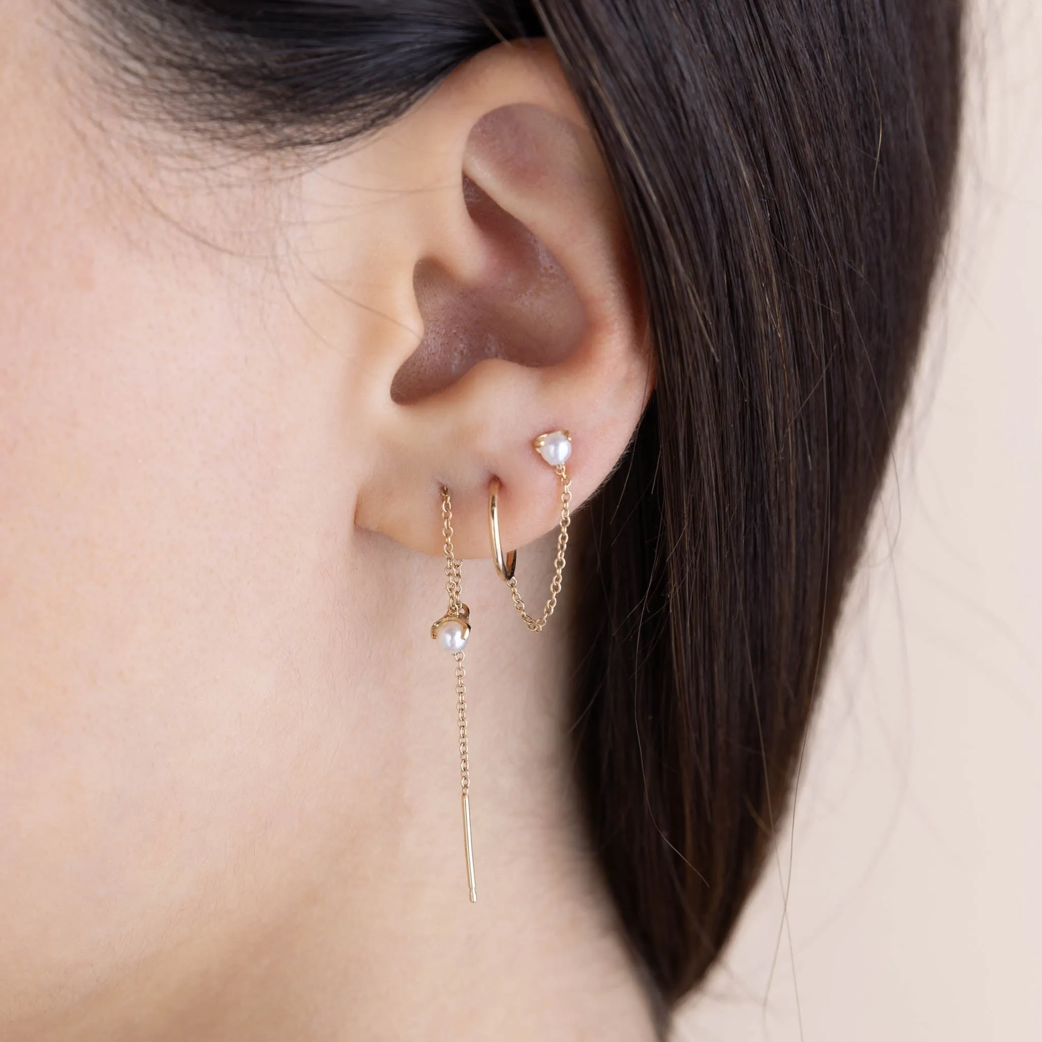14k Pearl Stud & Huggie Hoop Linked Double Earring sold by Zoe Chicco product image thumbnail 2
