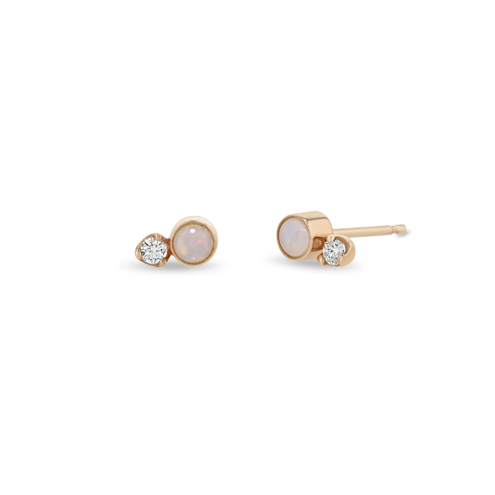14k Mixed Opal Bezel & Diamond Studs sold by Zoe Chicco product image thumbnail 3