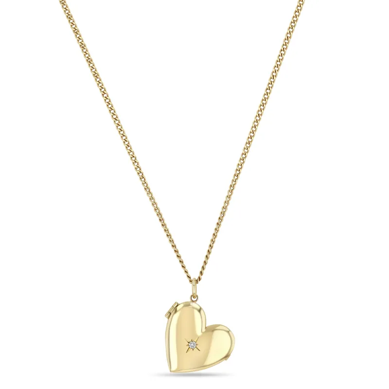 14k Star Set Diamond Heart Locket Necklace sold by Zoe Chicco