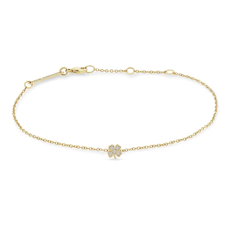 14k Itty Bitty Diamond Clover Bracelet sold by Zoe Chicco