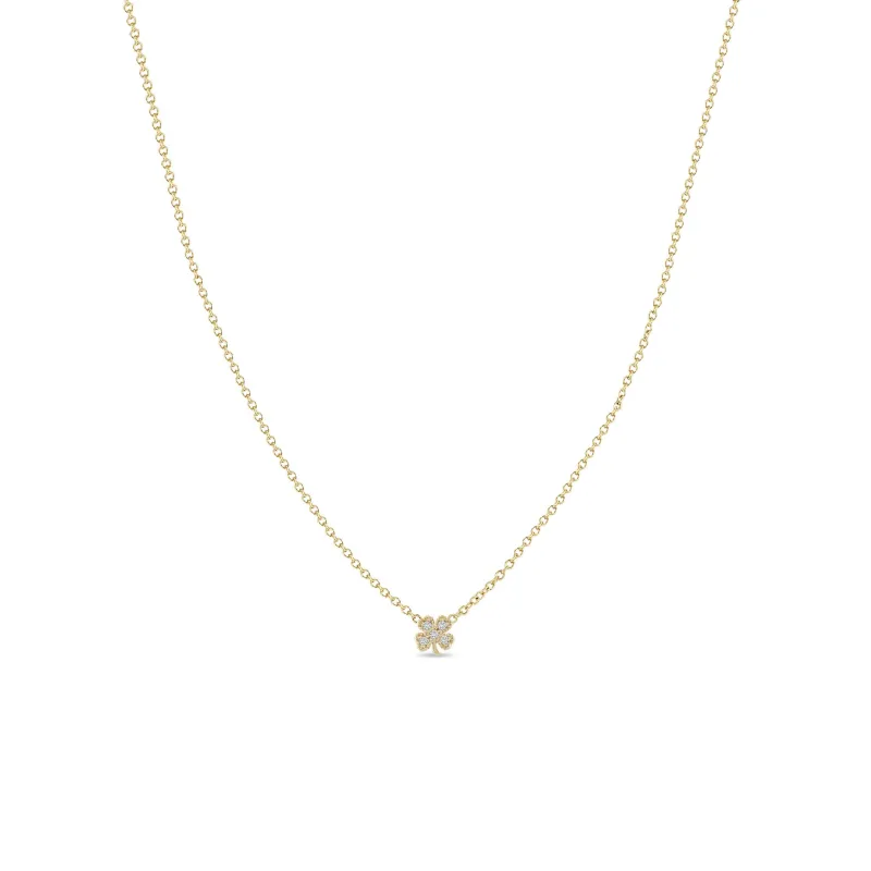 14k Itty Bitty Diamond Clover Necklace sold by Zoe Chicco