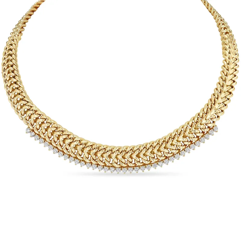 14k Diamond Tennis Double Wide Curb Chain Necklace sold by Zoe Chicco