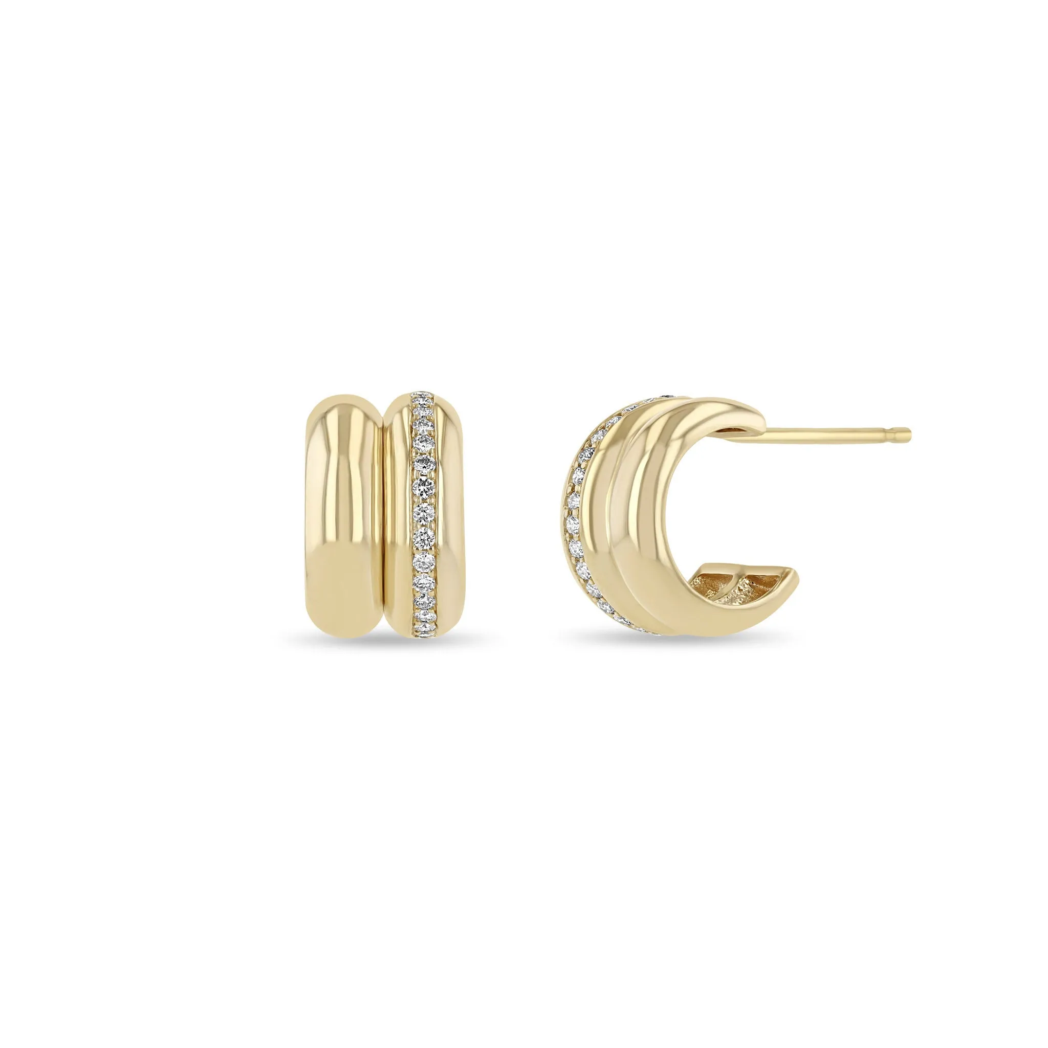 14k Gold & Pavé Diamond Line Double Chubby Huggie Hoops sold by Zoe Chicco