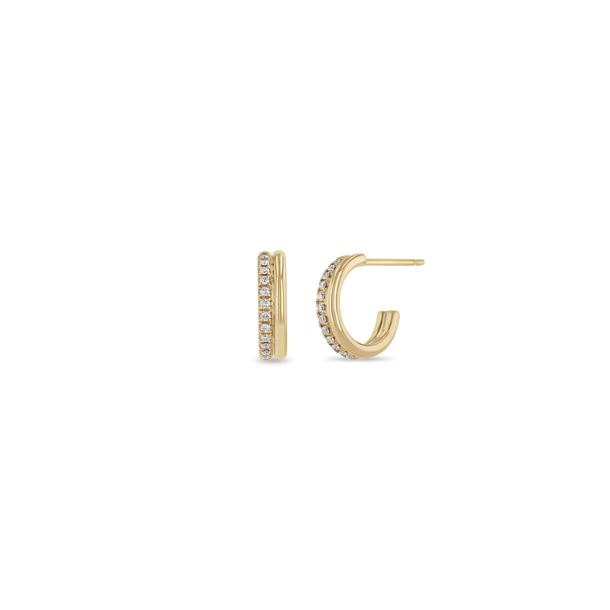 14k Gold & Pavé Diamond Double Row Huggie Hoops sold by Zoe Chicco