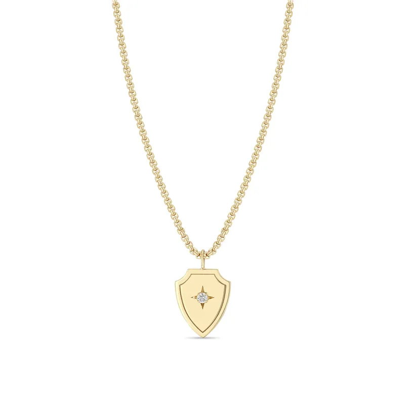 14k Diamond Shield Pendant Box Chain Necklace sold by Zoe Chicco