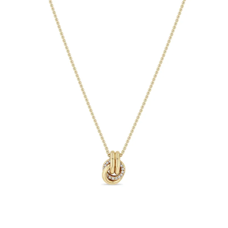14k Double Linked Pavé Diamond Knot Necklace sold by Zoe Chicco