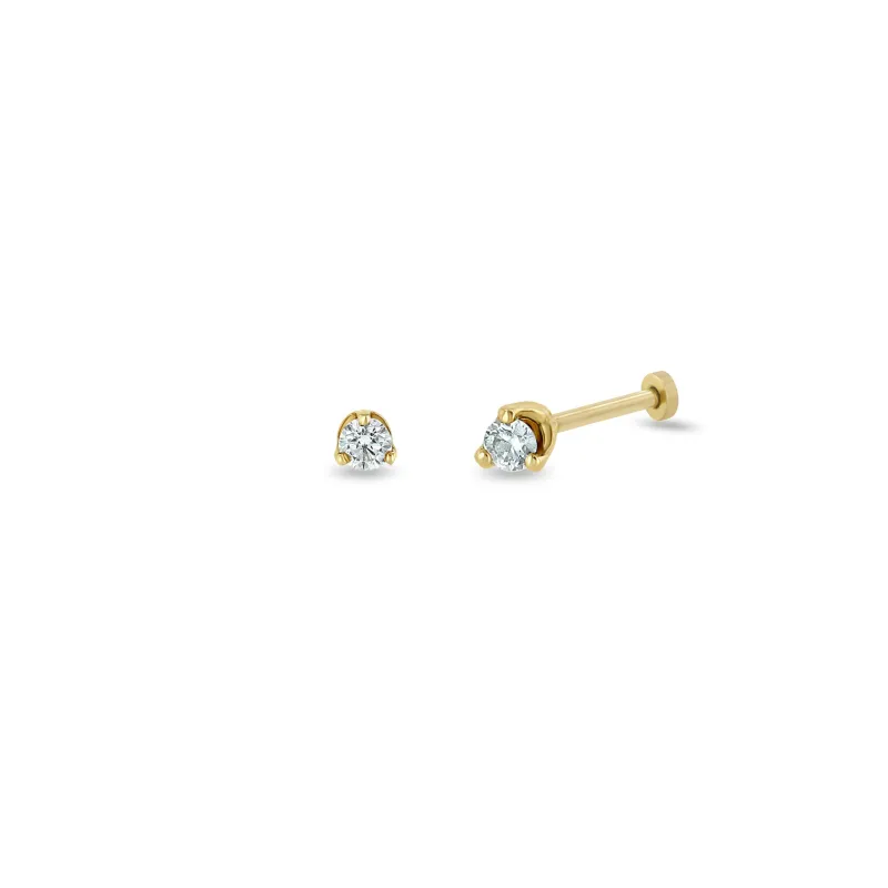 14k Prong Diamond Solitaire Flat Back Studs sold by Zoe Chicco