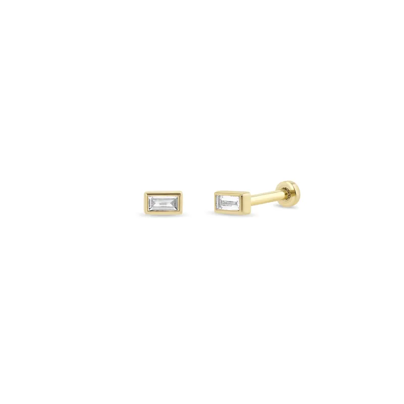 14k Baguette Diamond Flat Back Studs sold by Zoe Chicco