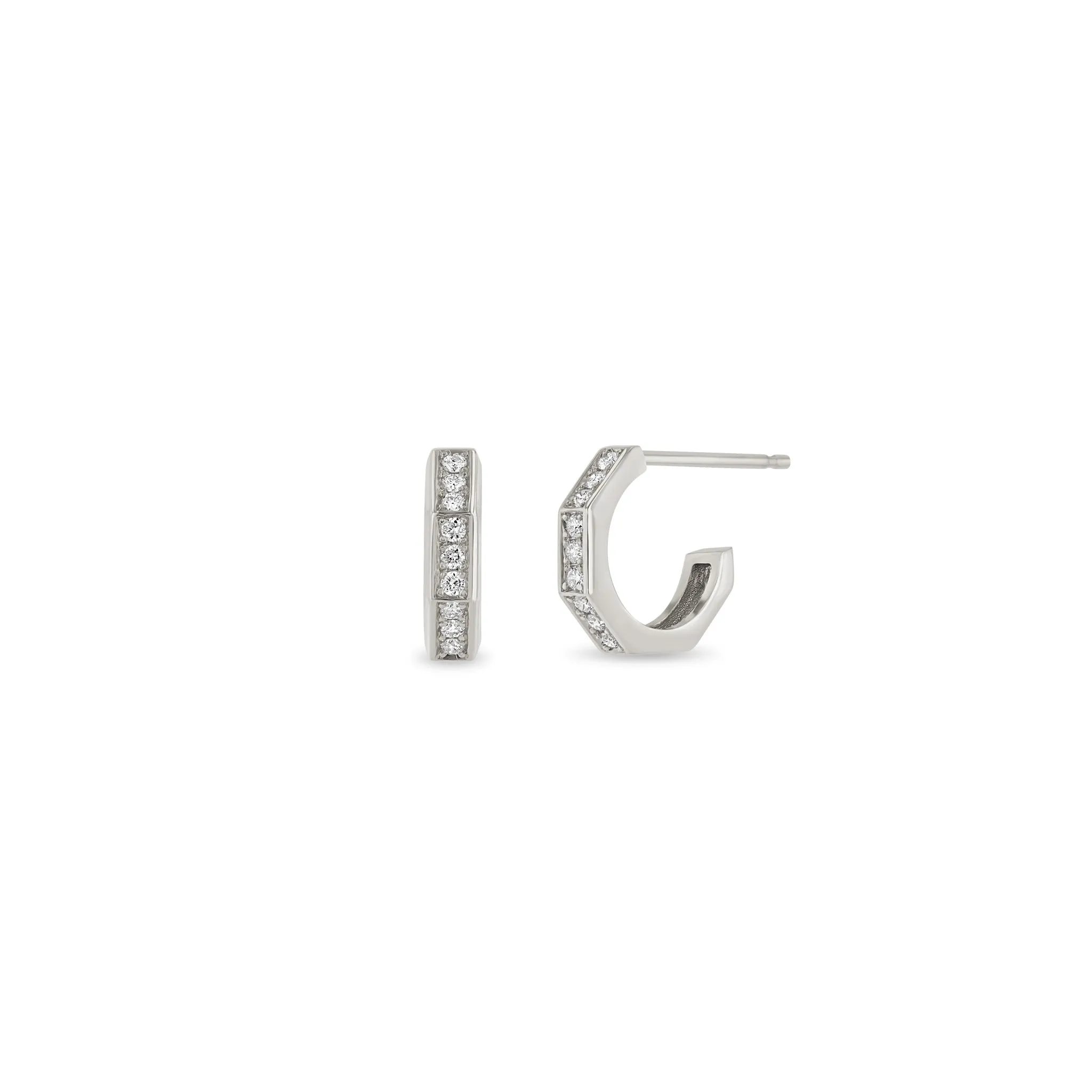 14k Pavé Diamond Octagon Huggie Hoops sold by Zoe Chicco product image thumbnail 5