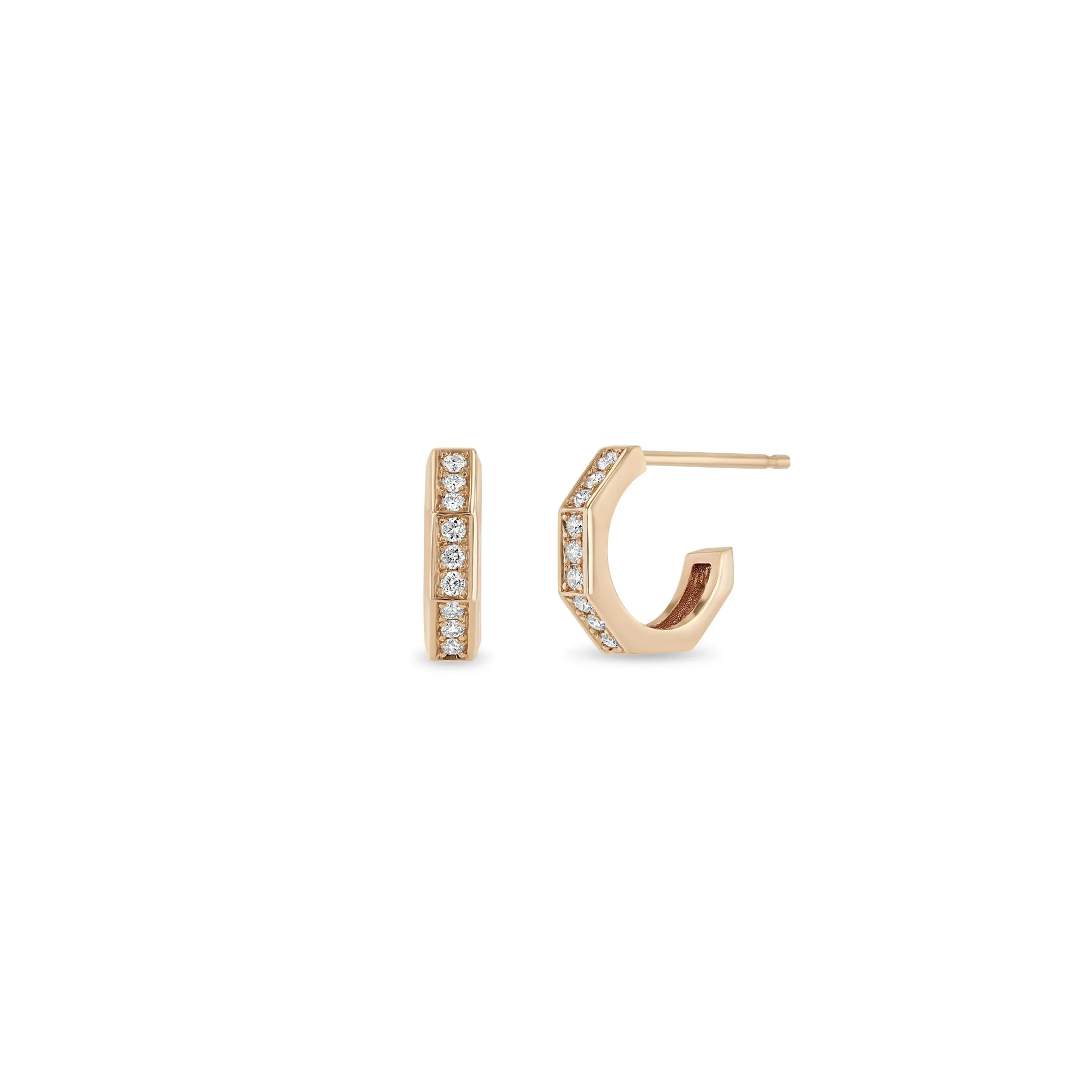 14k Pavé Diamond Octagon Huggie Hoops sold by Zoe Chicco product image thumbnail 4
