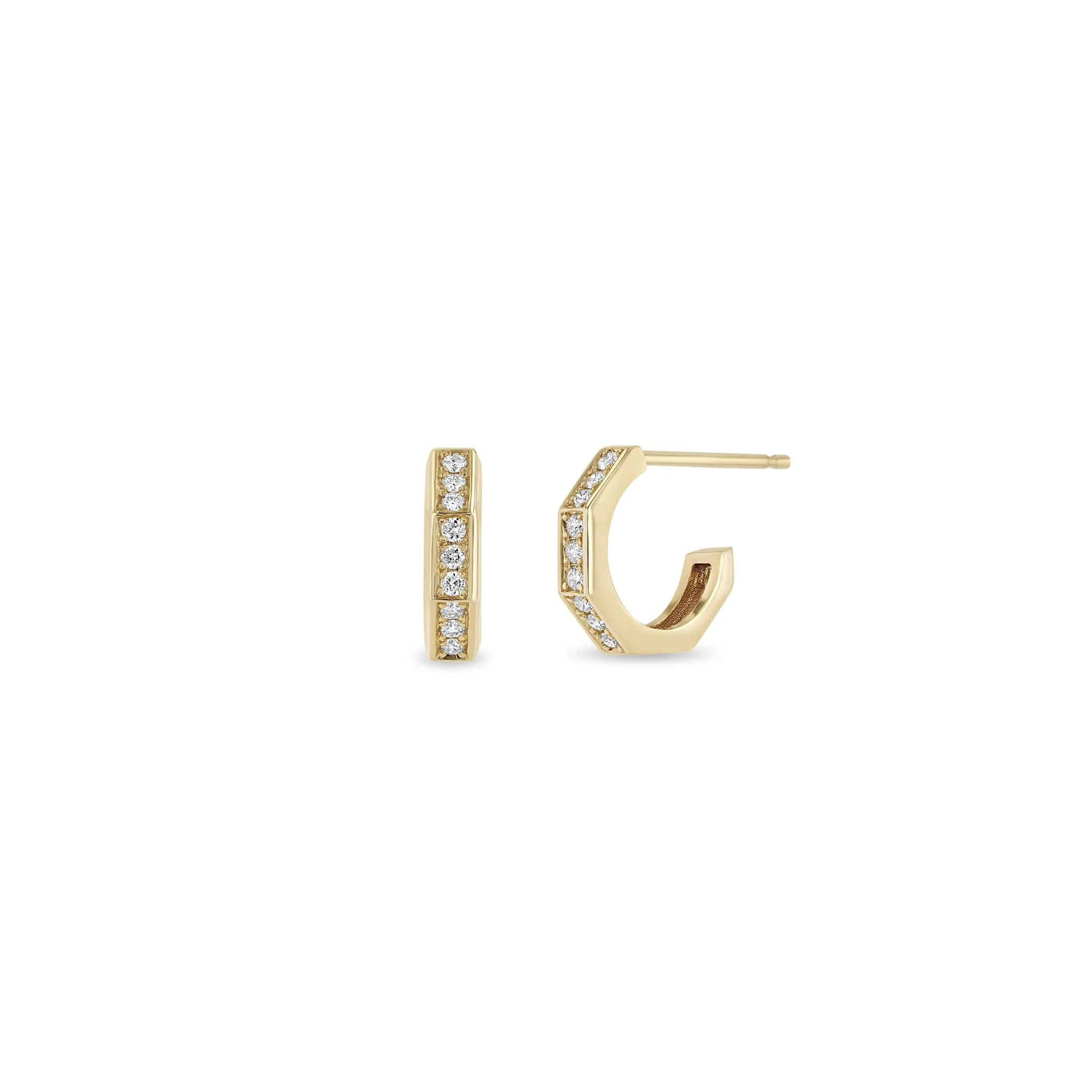 14k Pavé Diamond Octagon Huggie Hoops sold by Zoe Chicco