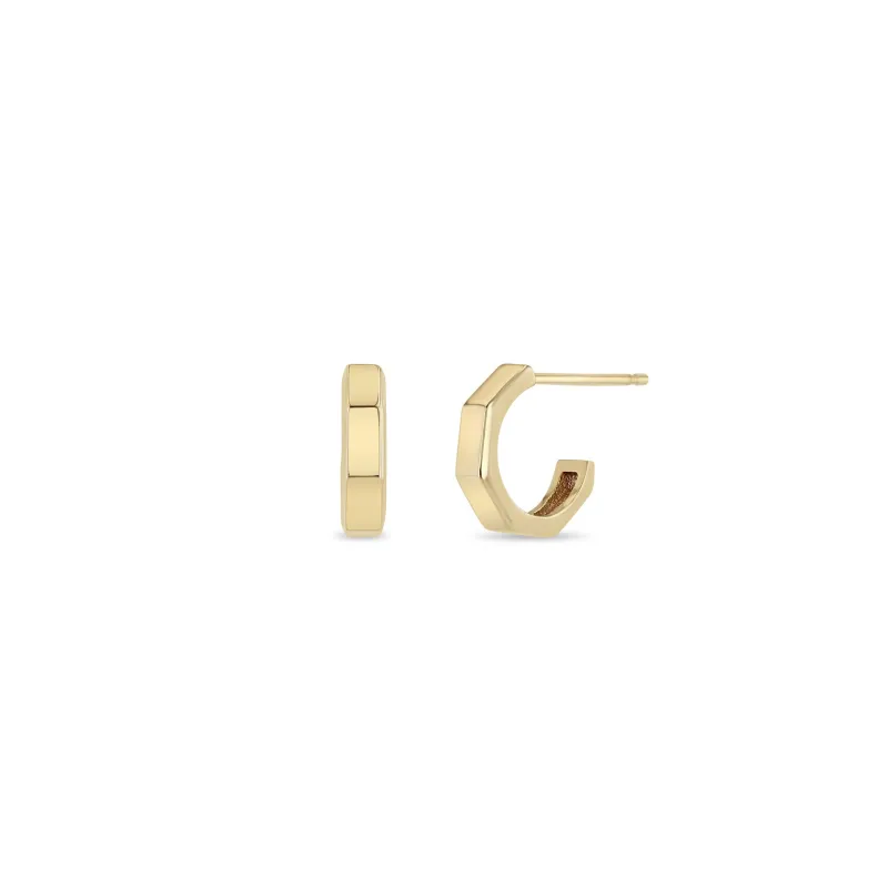14k Gold Octagon Huggie Hoops sold by Zoe Chicco