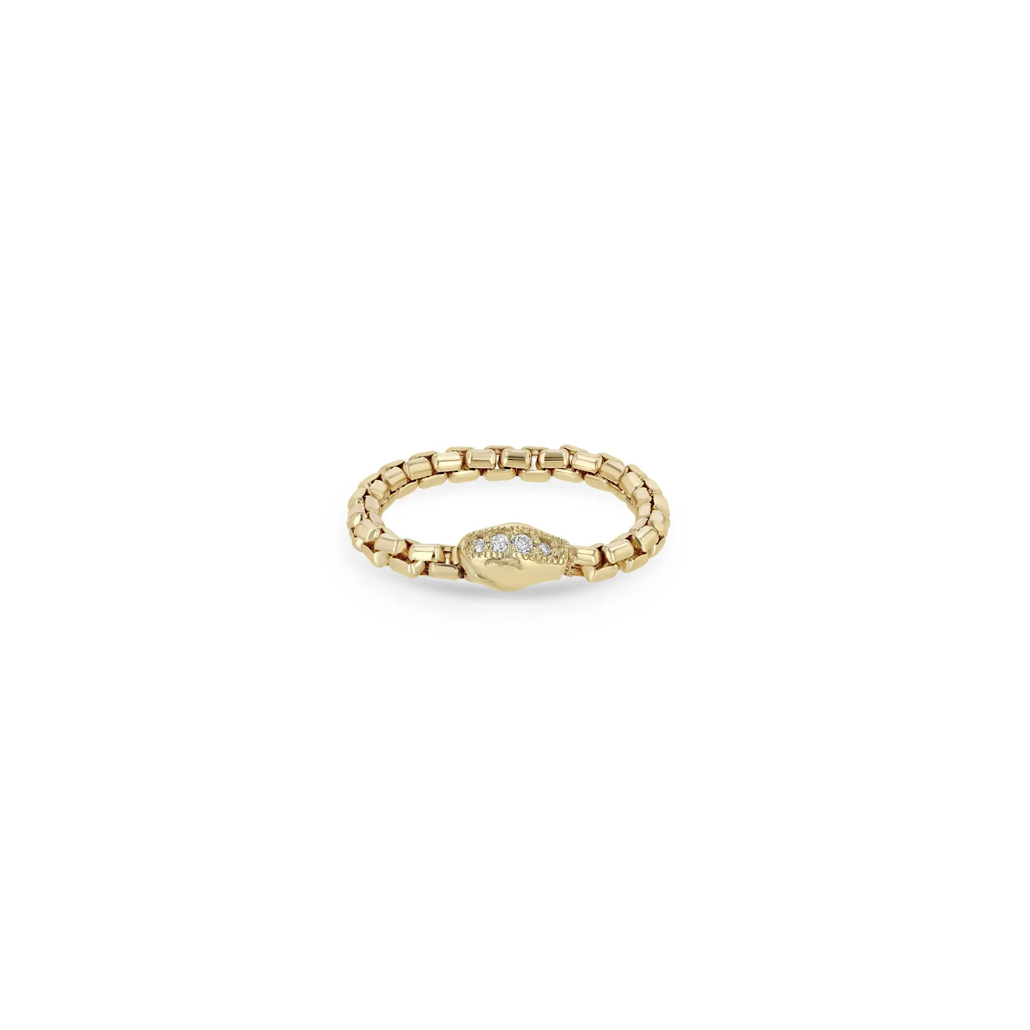 14k Pavé Diamond Snake Head Box Chain Ring sold by Zoe Chicco