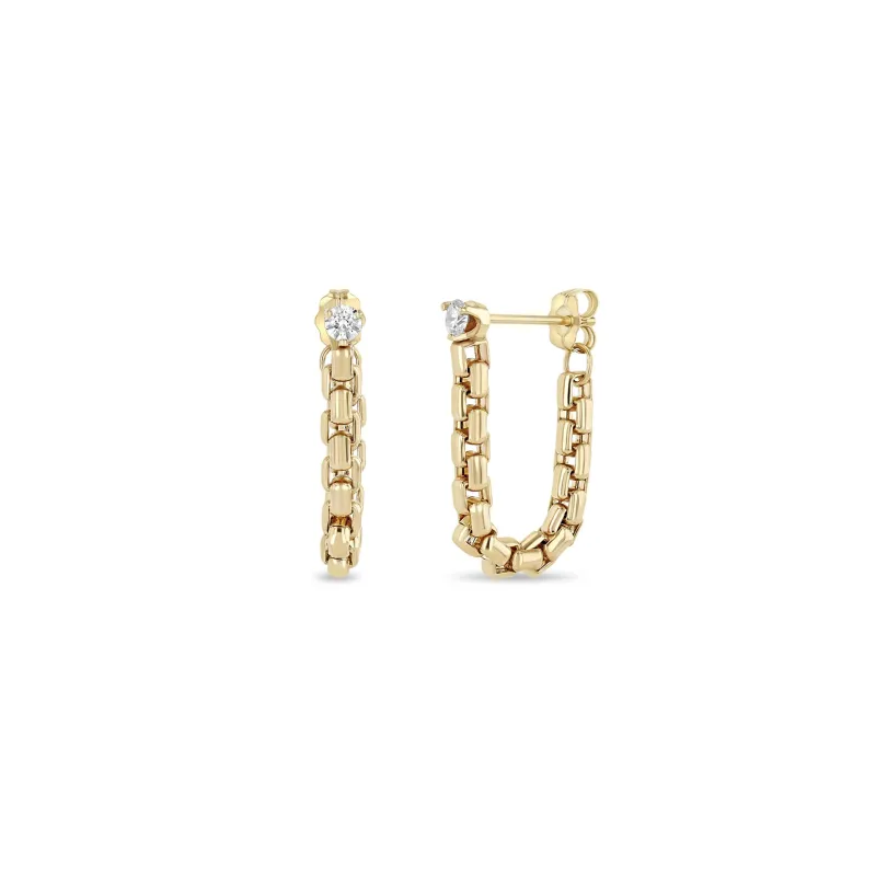 14k Prong Diamond Large Box Chain Huggie Earrings sold by Zoe Chicco