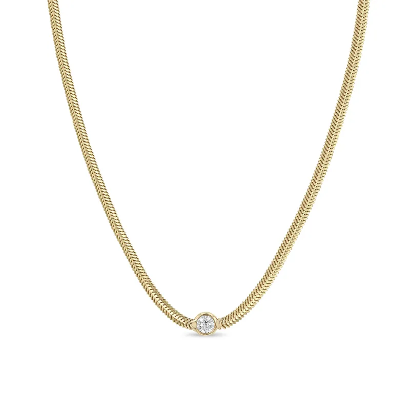 14k Large Floating Diamond Small Snake Chain Necklace sold by Zoe Chicco