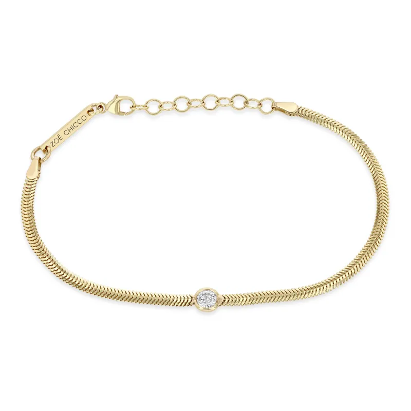 14k Large Floating Diamond Small Snake Chain Bracelet sold by Zoe Chicco