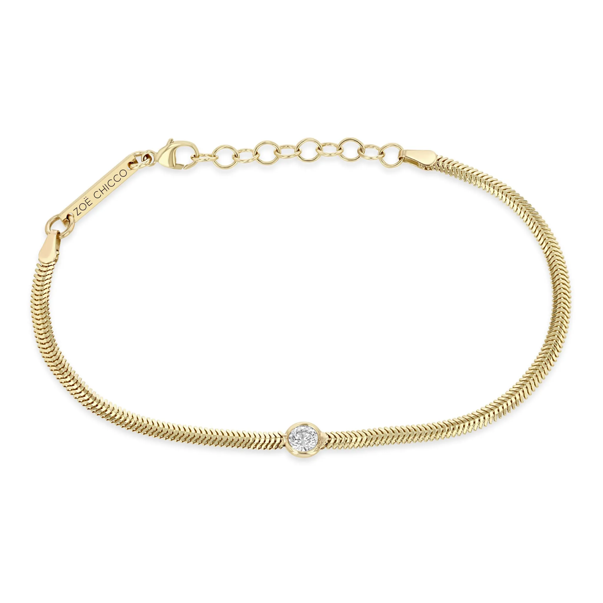 14k Large Floating Diamond Small Snake Chain Bracelet sold by Zoe Chicco