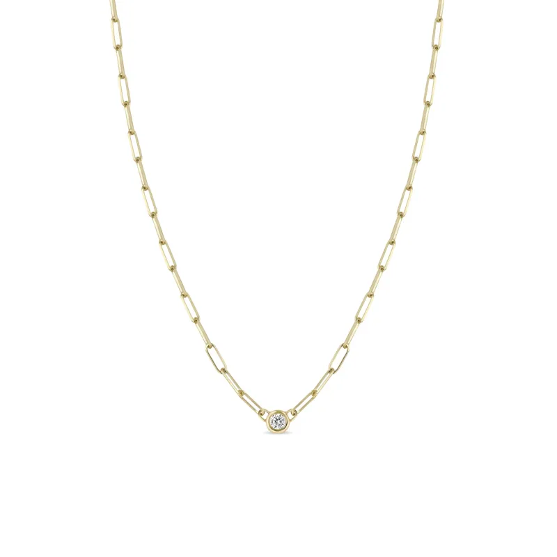 14k Floating Diamond Small Paperclip Chain Necklace sold by Zoe Chicco