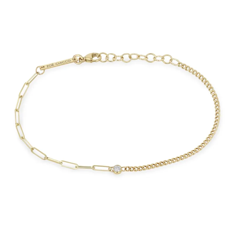 14k Floating Diamond Mixed XS Curb & Small Paperclip Chain Bracelet sold by Zoe Chicco