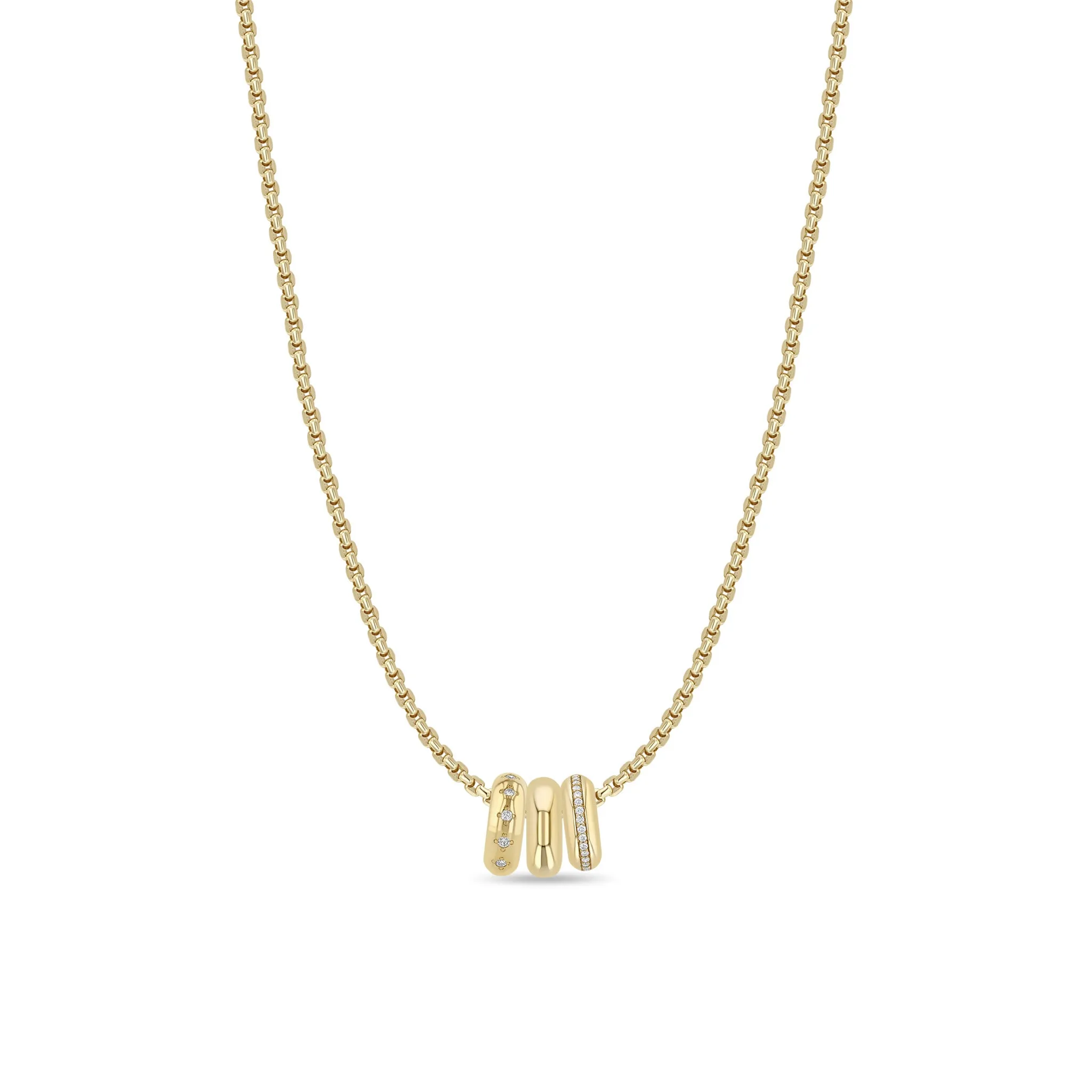 14k 3 Mixed Half Round Slide Bead Box Chain Necklace sold by Zoe Chicco