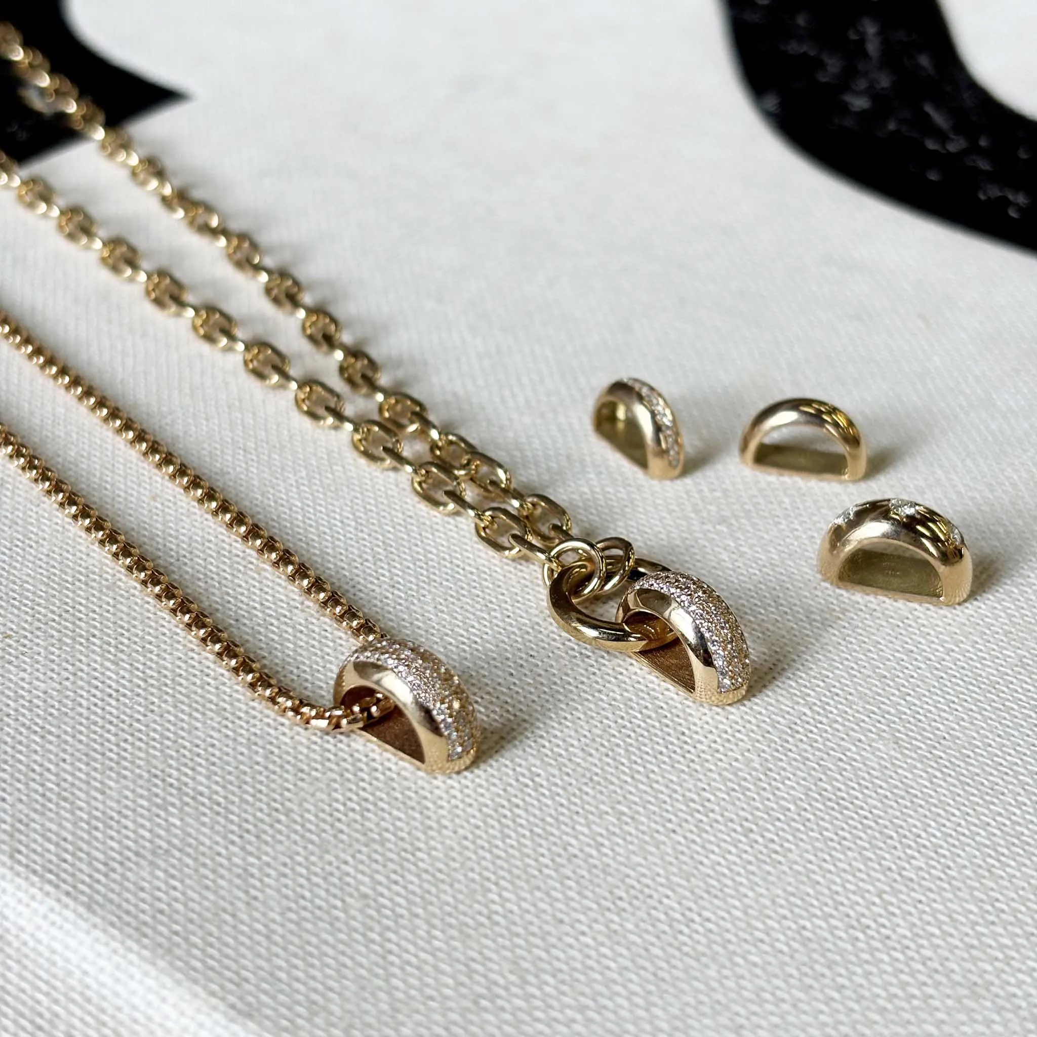 14k Pavé Diamond Wide Half Round Slide Bead Round Enhancer Necklace sold by Zoe Chicco product image thumbnail 3