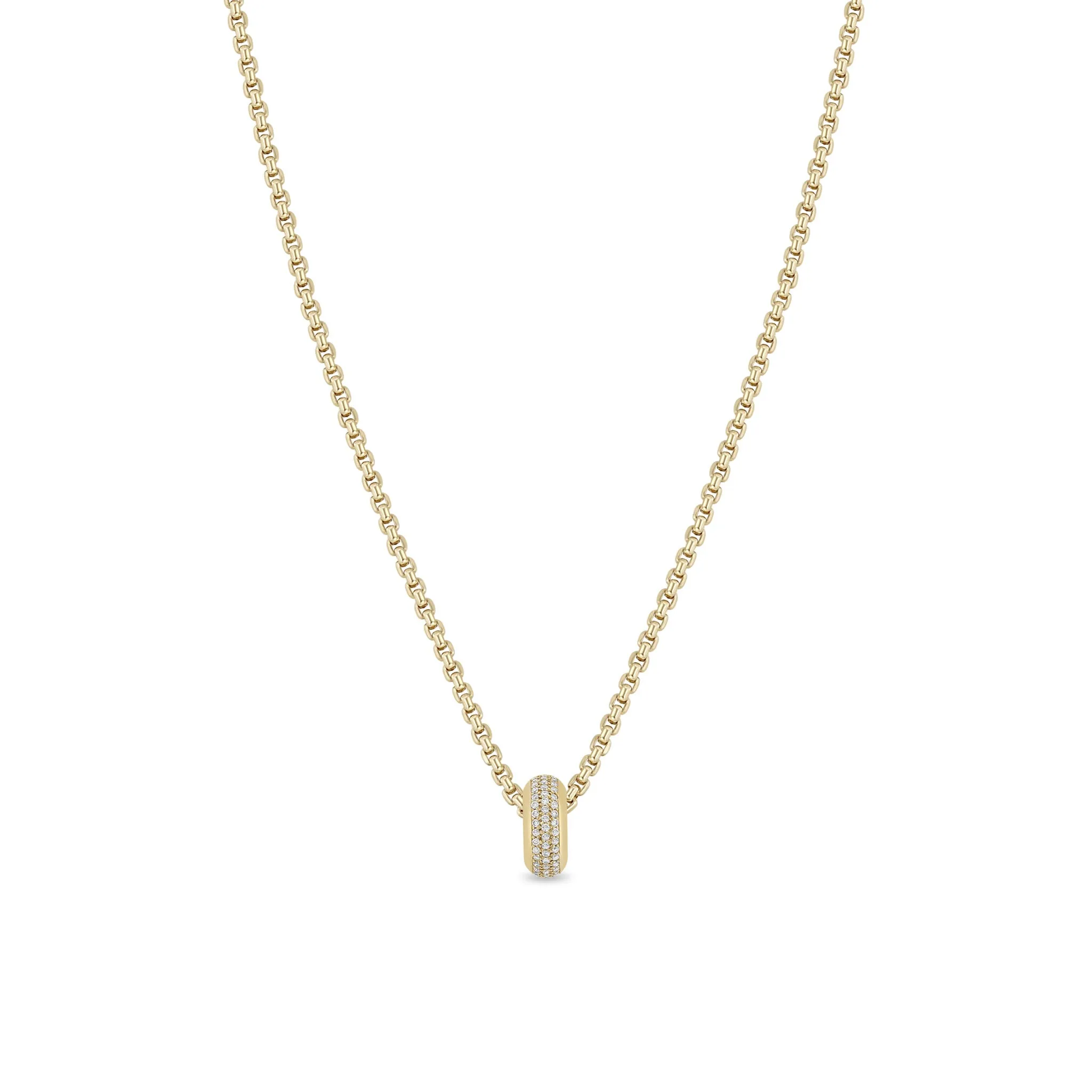 14k Pavé Diamond Wide Half Round Slide Bead Box Chain Necklace sold by Zoe Chicco