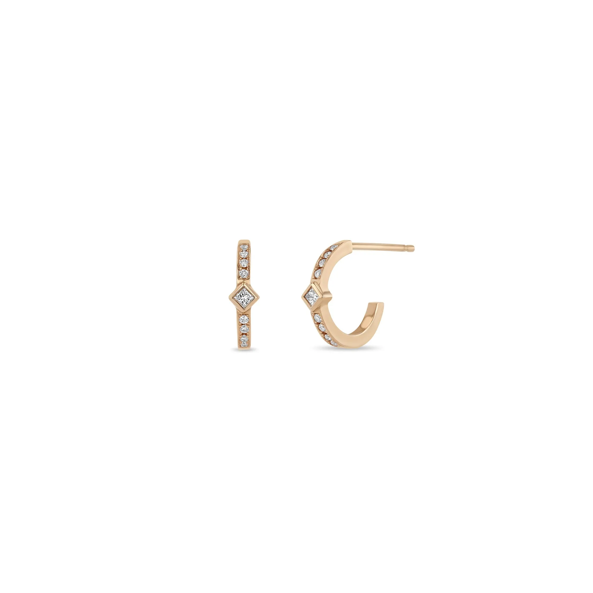 14k Princess Diamond & Diamond Bar Huggie Hoops sold by Zoe Chicco product image thumbnail 3